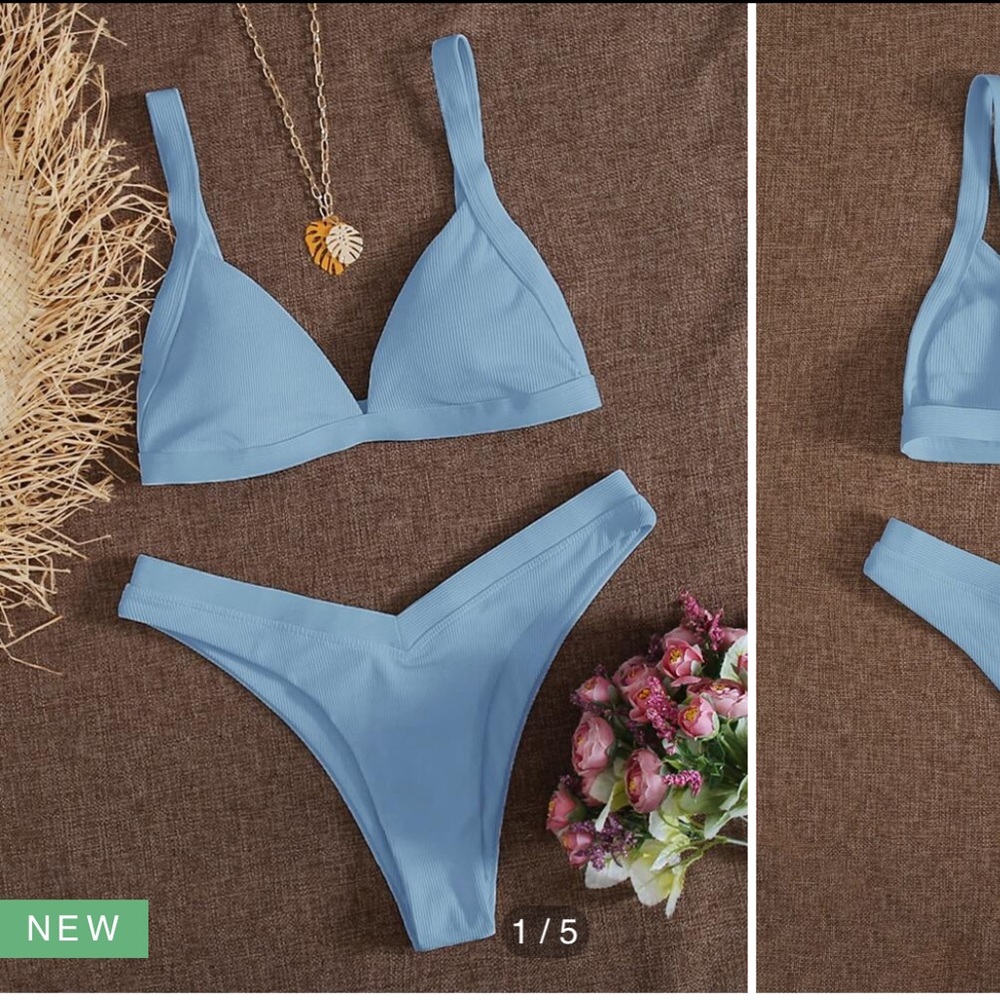 SHEIN Rib Triangle High Cut Bikini Swimsuit